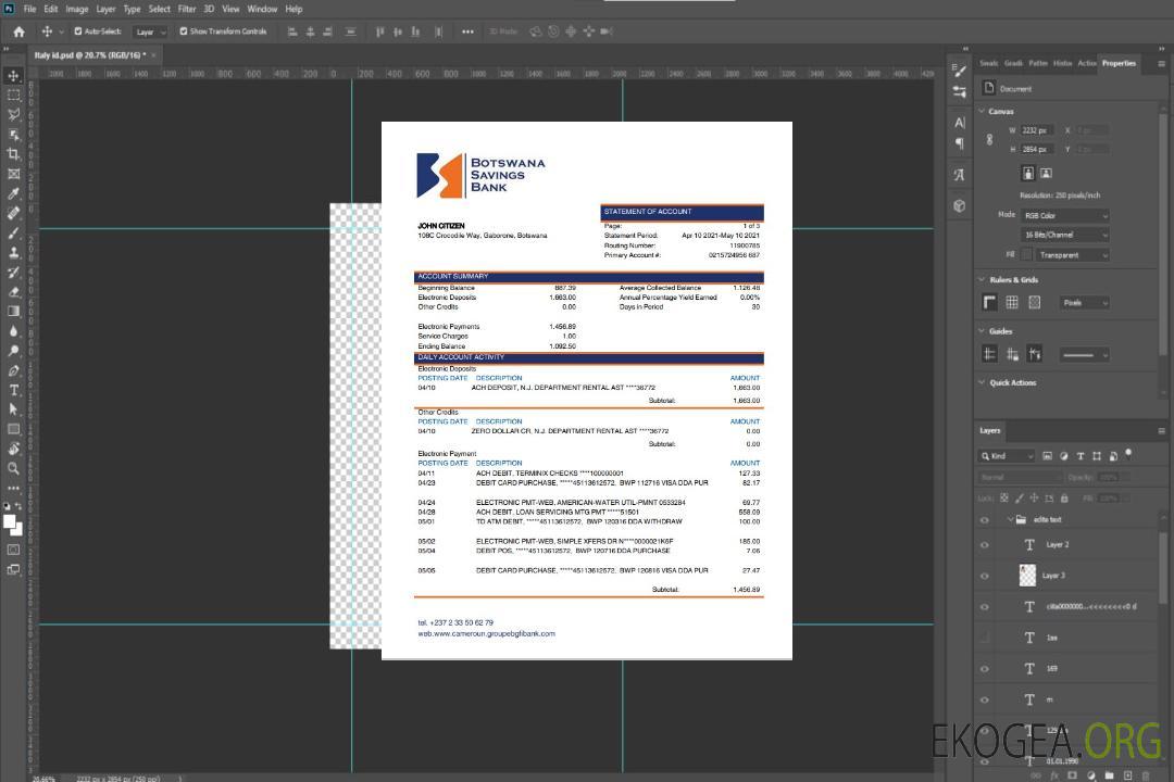 Modèle de relevé de la Botswana Savings Bank, format Word et PDF template Modèle de relevé de la Botswana Savings Bank, format Word et PDF template
